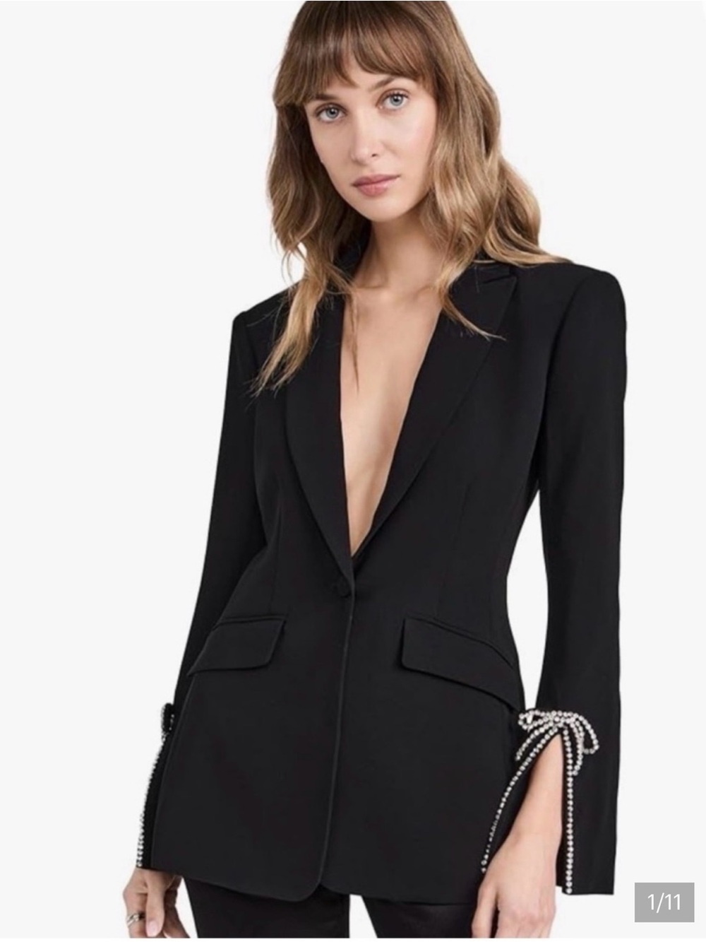 Cinq a Sept Holiday Cheyenne crystal bow Black Women's Blazer